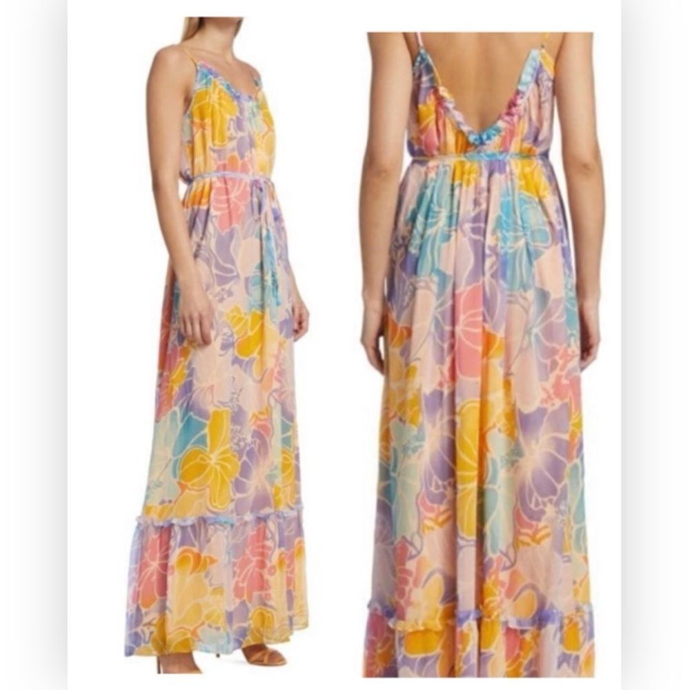 Ramy Brook Ivy Printed Silk Tiered Maxi Dress Medium $585